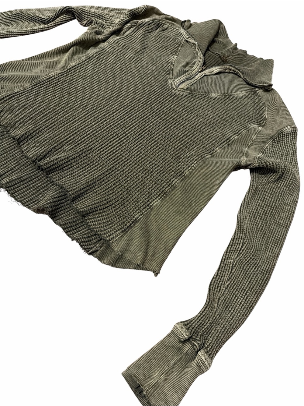 FREE PEOPLE Olive Green Waffle Knit Pullover Hoodie